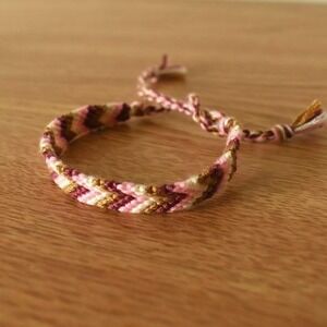 Handmade Chevron Woven Friendship Bracelet OS Magenta Brown Women Cotton